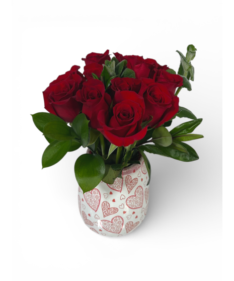 Valentine's Dozen Rose Posy Pot - vase will vary