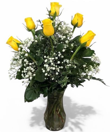 Six Premium Long Stemmed Yellow Roses