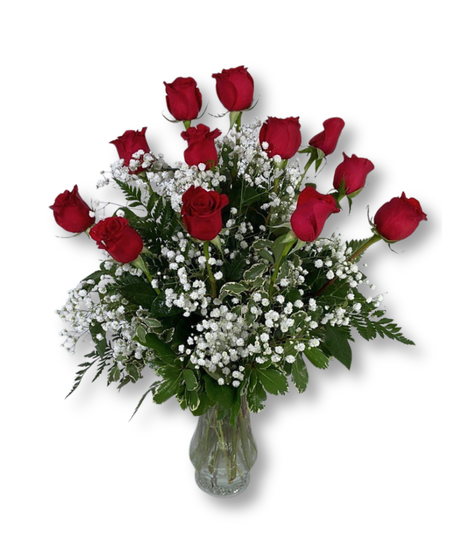 One Dozen Premium Long-Stemmed Roses with Accent Flowers - multiple colors available