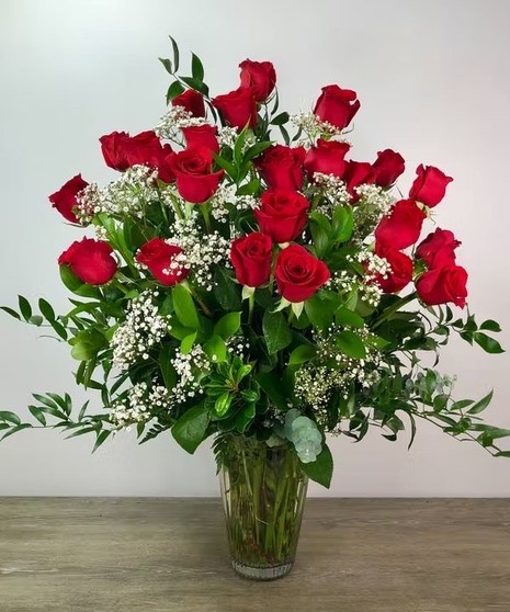 Two Dozen Roses with Babies Breath