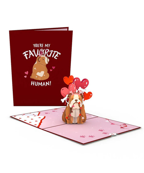 you're my favorite human heart-themed pop-up card with bulldog