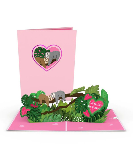 I love you slow much pink sloth pop-up card