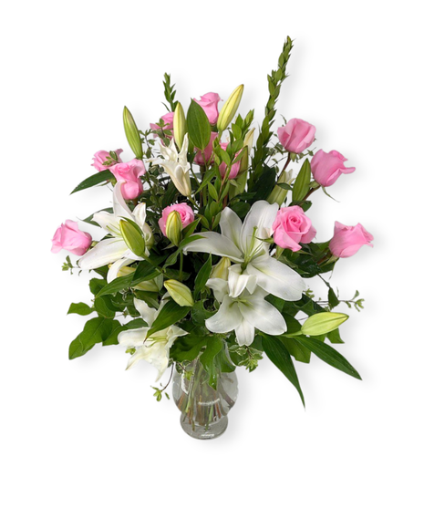 George's Premium Dozen Roses and Lilies - multiple colors available